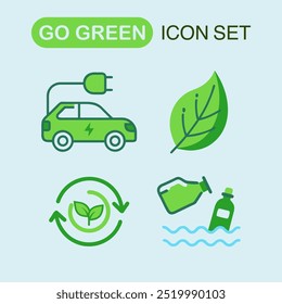 Fun simple flat cartoon style go green doodle icon set illustration.