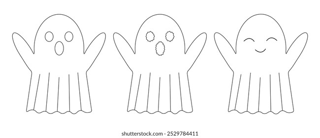 Fun and simple Halloween coloring page featuring cute ghosts. Perfect for kids and holiday crafts. Easy-to-print design.