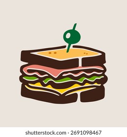 divertido simples sanduíche desenho animado logotipo isolado desenho linha estilo esboço clássico vintage design ilustração