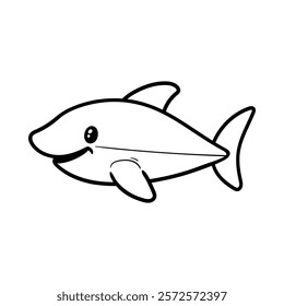 fun simple shark cartoon character isolated drawing line style sketch classic vintage design illustration