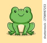 fun simple sitting green frog cartoon character isolated drawing line art style design illustration