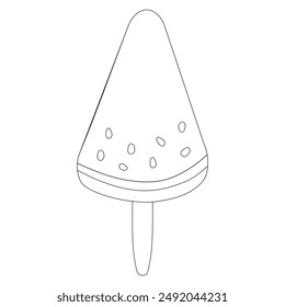 Fun and simple watermelon popsicle illustration for coloring. Perfect for kids and adults to enjoy during the summer.