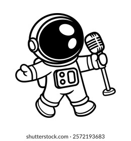 fun singing astronaut cartoon character isolated drawing line style sketch classic vintage design illustration