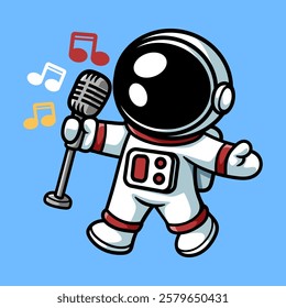 fun singing astronaut cartoon colored character isolated drawing line style sketch classic vintage design illustration