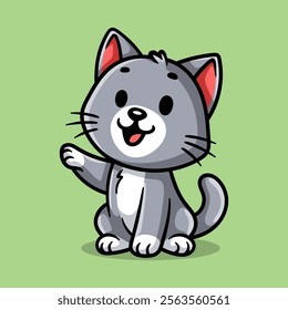 fun sitting cat cartoon character isolated colored drawing line art style sketch classic vintage design illustration