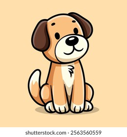 fun sitting dog cartoon character isolated colored drawing line art style sketch classic vintage design illustration