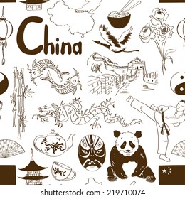 Fun sketch Chinese seamless pattern