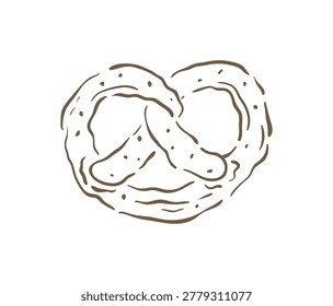 A fun sketch of a classic twisted German pretzel, a popular savory snack. A traditional baked good vector illustration, perfect for a beer garden menu, festival poster, or a snack bar logo design