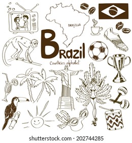 Fun sketch collection of Brazil icons, countries alphabet