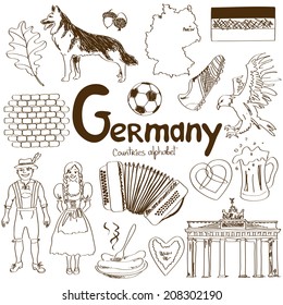 Fun sketch collection of Germany icons, countries alphabet