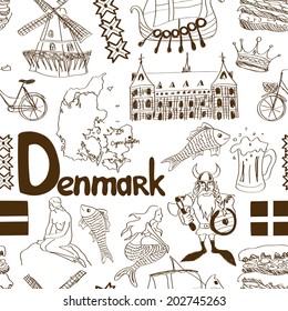 Fun sketch Denmark seamless pattern