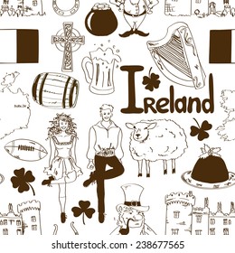 Fun sketch Irish symbols seamless pattern