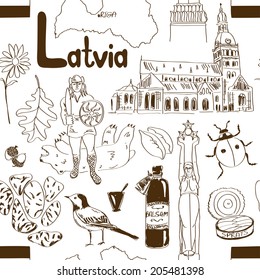 Fun sketch Latvia seamless pattern