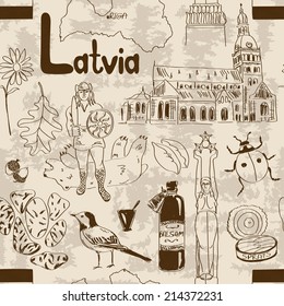 Fun sketch Latvia seamless pattern