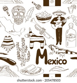 Fun sketch Mexico seamless pattern