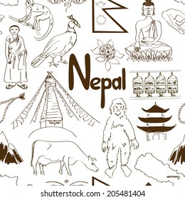 Fun sketch Nepal seamless pattern