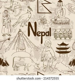 Fun sketch Nepal seamless pattern