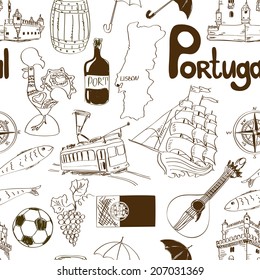 Fun sketch Portugal seamless pattern