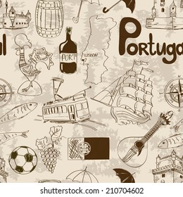 Fun sketch Portugal seamless pattern