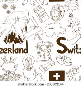 Fun sketch Switzerland seamless pattern