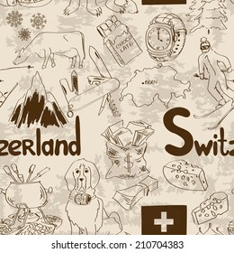 Fun sketch Switzerland seamless pattern