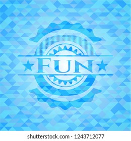 Fun sky blue emblem with mosaic ecological style background