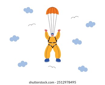 Fun skydiving activity, extreme sports vector illustration.