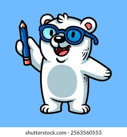 fun smart polar bear cartoon character isolated colored drawing line art style sketch classic vintage design illustration