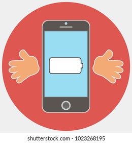 Fun smartphone icon with battery level on the screen. Vector illustration. Isolated. 