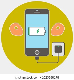 Fun smartphone icon with battery level on the screen. Vector illustration. Isolated. 