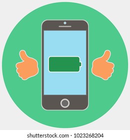 Fun smartphone icon with battery level on the screen. Vector illustration. Isolated. 