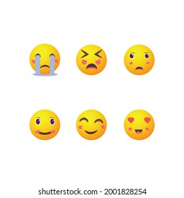 Fun smile emoticons face. Flat happy and enamored, wonder and laughing, confused and shocked funny emoji face Vector set