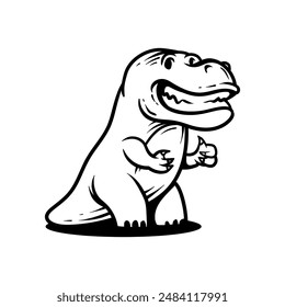 Fun smiling face cartoon of t-rex dino with vintage classic art line style