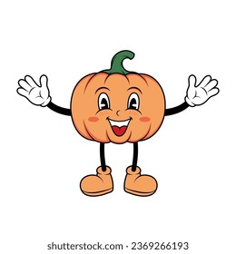 Fun smiling pumpkin. A joyful cartoon character in a groovy style. Isolated vector illustration