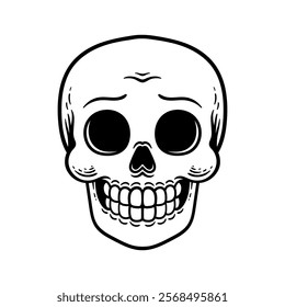 fun smiling skull cartoon character isolated drawing line art style sketch classic vintage design illustration