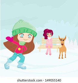 Fun in the snow on a winter day