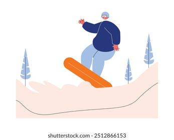 Fun snowboarding when winter comes, extreme sports vector illustration.