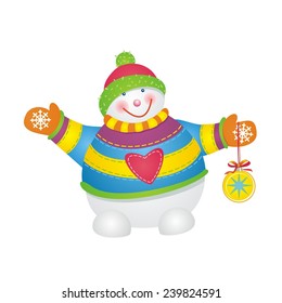 Fun snowman. Vector illustration.