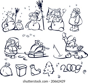 Fun snowmen  and Santa and elements for design.