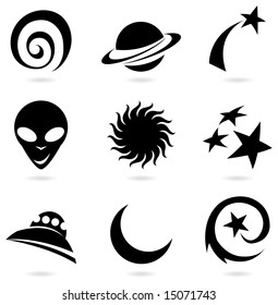 fun space icons silhouettes