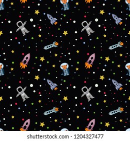 Fun space seamless pattern. Vector cartoon charters. Editable vector illustration.
