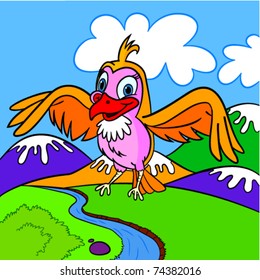 fun sparow flying on nature vector