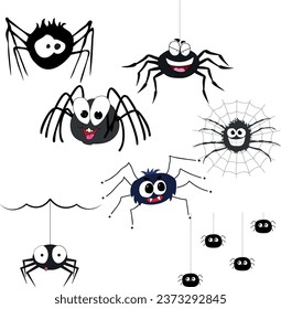 Fun spiders. Set of spiders vector.