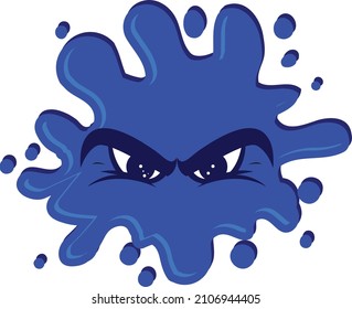 Fun splat cartoon style angry face. Illustrated vector graphic design. 
