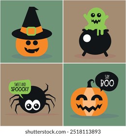 A fun and spooky collection of Halloween-themed vector illustrations, ideal for enhancing your designs with festive charm and creativity. Perfect for invitations, decorations, and more!