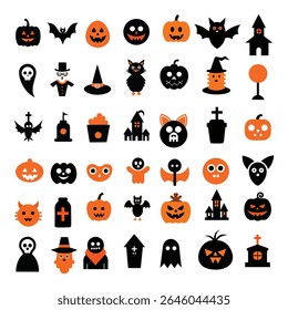 Fun and spooky Halloween doodle elements in vector style. Includes pumpkins, ghosts, bats, and more! Perfect for stickers, decorations, and seasonal designs.