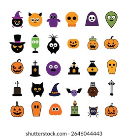 Fun and spooky Halloween doodle elements in vector style. Includes pumpkins, ghosts, bats, and more! Perfect for stickers, decorations, and seasonal designs.