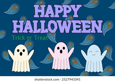 Fun and spooky Halloween ghosts with Trick or Treat text. Perfect for Halloween cards, decorations, and party invitations.