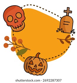 Fun spooky Halloween layout with orange pumpkin and tombstones