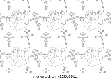 A fun and spooky Halloween-themed coloring page featuring cute vampires and crosses. Perfect for kids and Halloween decoration projects.